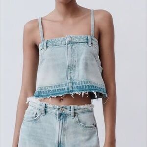 NWT | Zara | Cropped Denim Spaghetti Strap Top | Sz Xs